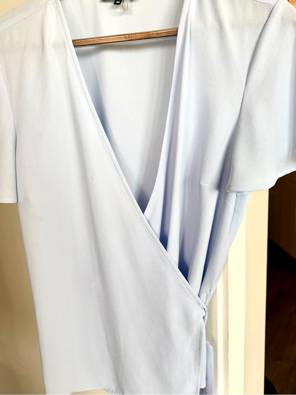 1. State Light Powder Blue Wraparound Tie V-Neck Top